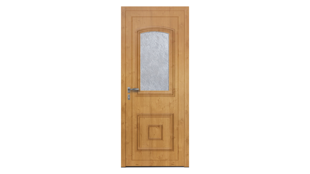 Porte d'entrée PVC parclosé BAGATELLE Porte d'entrée bois avec partie vitrée sur le haut et moulures décoratives
